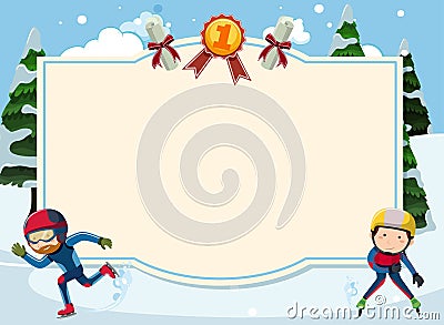 Banner template with people iceskating in background Vector Illustration