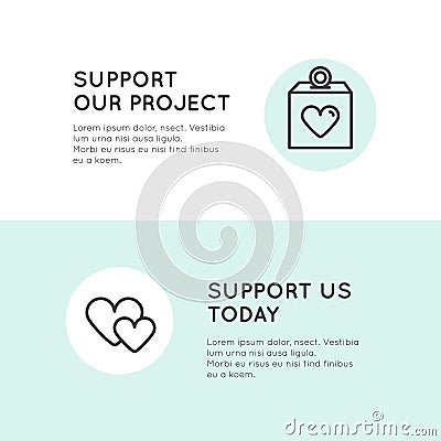 Banner Template for Web Site with Donation Button and Support Slogan Stock Photo