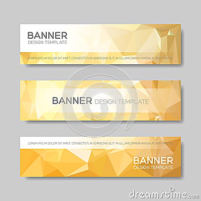 Banner template yellow gold low polygon color theme background. Printing fallow abstract bookmark design, saffron logo text layout Vector Illustration