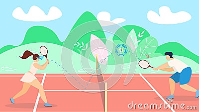 Banner Tennis Game Development Strategy Lettering. Vector Illustration