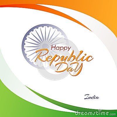 Banner with the text of the Republic Day in India Abstract background with flowing lines of colors of the national flag of India Vector Illustration