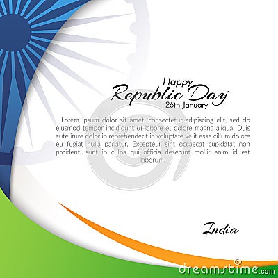 Banner with the text of the Republic Day in India on January 26 Abstract background with flowing lines of the national flag colors Vector Illustration