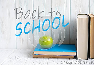 Banner on the theme of the school. Welcome back to school. Themed banner with educational supplies and books Stock Photo