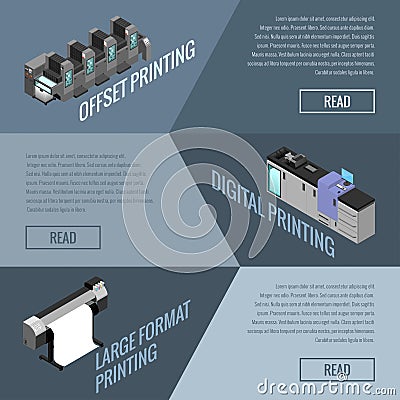 Banner on the topic of offset and digital printing of images Vector Illustration