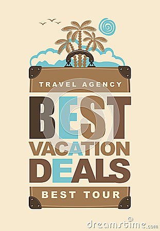 Banner on the travel theme with suitcase and palms Vector Illustration