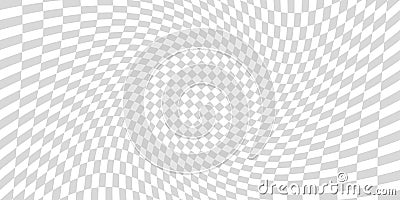 Banner twisted convex seamless chessboard, checkerboard optical illusion mosaic pattern, checkered background distortion wave Vector Illustration