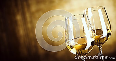 Banner of Two glasses of white wine with copy space Stock Photo