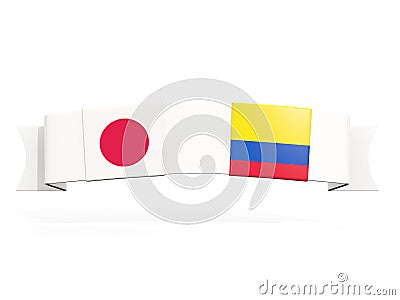 Banner with two square flags of Japan and colombia Cartoon Illustration
