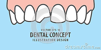 Banner Upper Chipped tooth illustration vector on blue background. Dental concept. Vector Illustration
