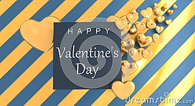 Banner for Valentine`s Day, blur effect. Gold hearts and inscription. Stock Photo