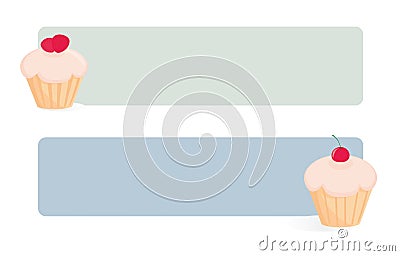 Banner vector set with sweet retro cupcakes on green and blue background Vector Illustration