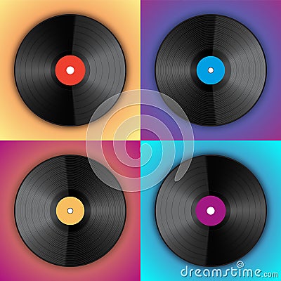 Banner of vinyl player records in pop art style Vector Illustration