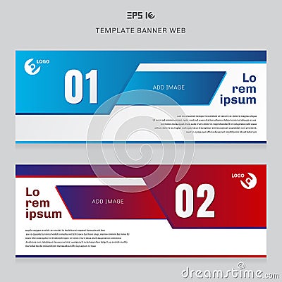 Banner web template layout abstract geometric red and blue color Vector Illustration