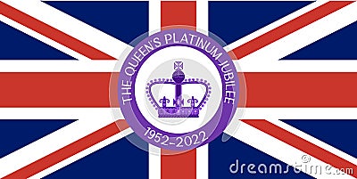 Banner for website with The Queens Platinum Jubilee icon. 70th anniversary throne celebration in England. Bunting purple Vector Illustration