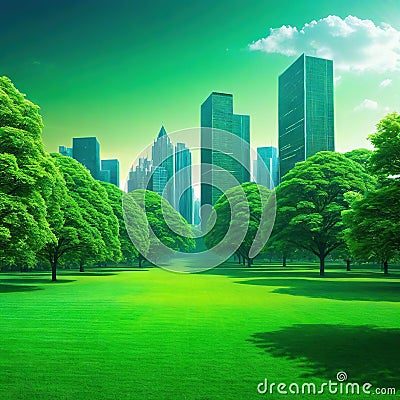 banner wide picture of green space in urban Cartoon Illustration