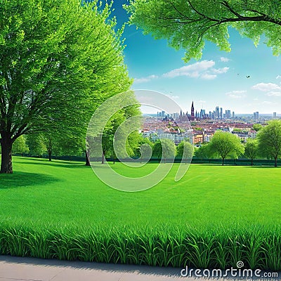 banner wide picture of green space in urban Cartoon Illustration