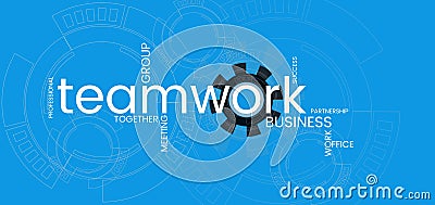 Business teamwork banner blue background. Word Cloud. Vector Illustration