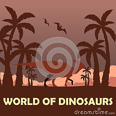 Banner World of dinosaurs. Prehistoric world. Parasaurolophus. Cretaceous period. Stock Photo