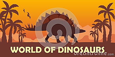 Banner World of dinosaurs. Prehistoric world. Stegosaurus. Jurassic period. Stock Photo