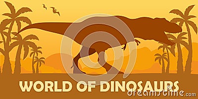 Banner World of dinosaurs. Prehistoric world. T-rex. Cretaceous period. Stock Photo