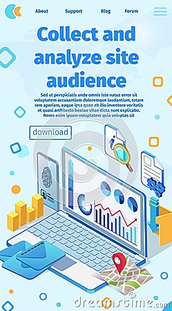 Banner Written Collect and Analyze Site Audience. Vector Illustration