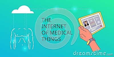 Banner written by the internet of medical things. Vector Illustration