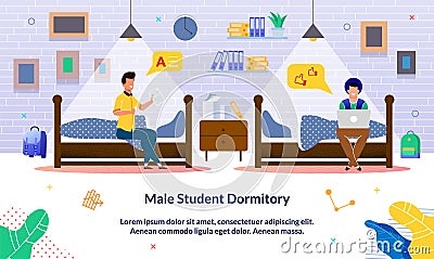 Banner Written Male Student Dormitory, Cartoon Stock Photo