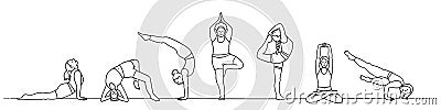 Banner with young women practicing yoga Vector Illustration