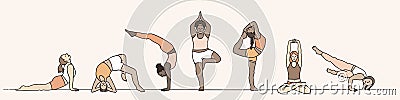 Banner with young women practicing yoga Vector Illustration