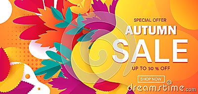 BannerColorful banner advertising an Autumn Sale with 50 percent discounts and special offers with text on abstract Vector Illustration