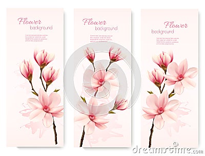 Banners with beautiful cherry blossom flowers. Vector Illustration