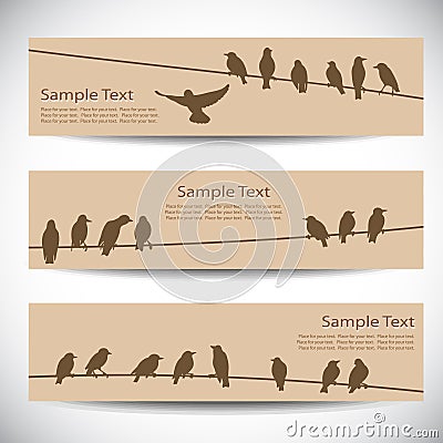 Banners with birds on wires Stock Photo