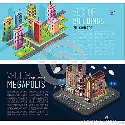 Banners Buildings and offices of the city Vector Illustration