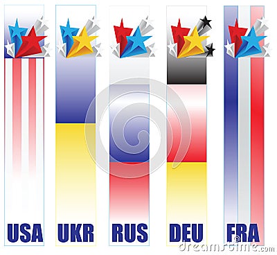 Banners countries taking part in resolving the conflict in Ukrai Cartoon Illustration