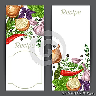 Banners design with various herbs and spices Vector Illustration