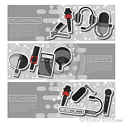 Banners about Different microphones types Vector Illustration