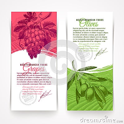 Banners with foods - grapes and olives Vector Illustration