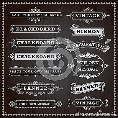 Banners, frames and ribbons, chalkboard style Vector Illustration