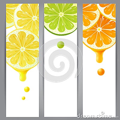 3 banners with lemon, lime and orange Vector Illustration