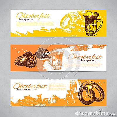 Banners of Oktoberfest beer design. Hand drawn Vector Illustration