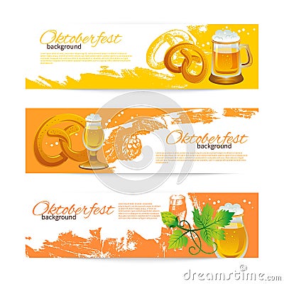 Banners of Oktoberfest beer design. Hand drawn Vector Illustration