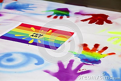 Banners painted by children for the Gay Pride Parade Editorial Stock Photo