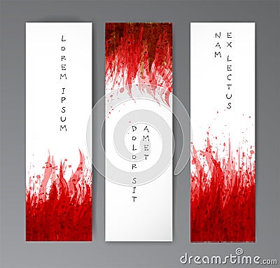 Banners with red blood splashes on realistic paper background. Vector Illustration