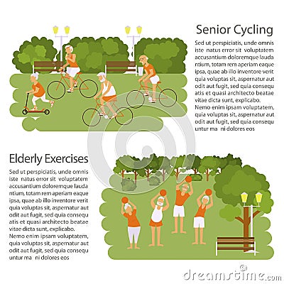 Banners of Retired elderly senior age couple Vector Illustration