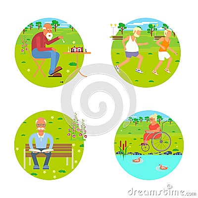 Banners of Retired elderly seniors Vector Illustration