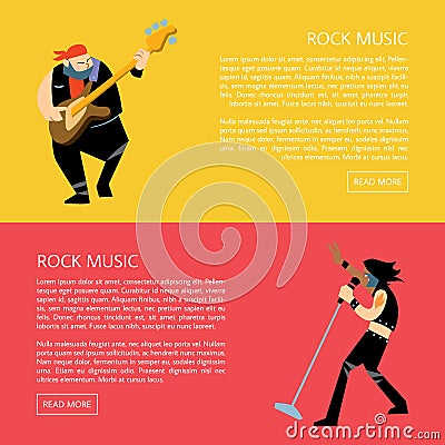 Banners with rock musicians playing instruments Vector Illustration