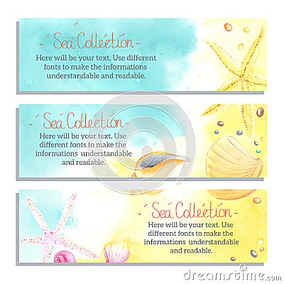 Banners with Seaside and Starfish Vector Illustration