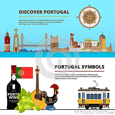 Banners set with illustrations of portuguese cultural objects Vector Illustration