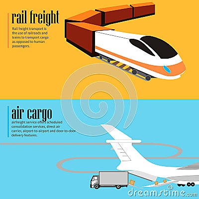 banners set of rail and air transport Vector Illustration