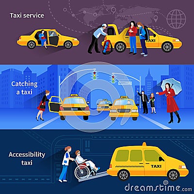 Banners Set Of Taxi Service Vector Illustration